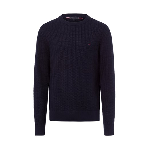 Tommy Hilfiger Męski sweter z dzianiny Mężczyźni Bawełna granatowy wypukły wzór tkaniny ze sklepu vangraaf w kategorii Swetry męskie - zdjęcie 177788720