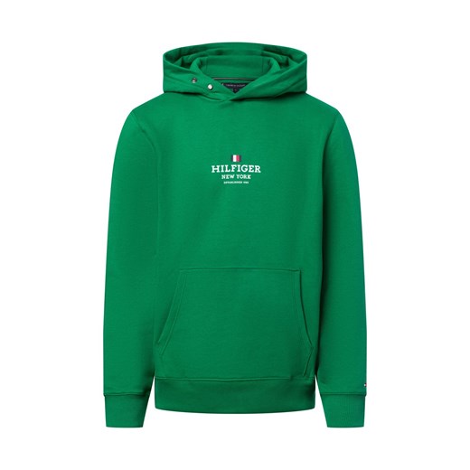 Tommy Hilfiger Męski sweter z kapturem Mężczyźni zielony jednolity ze sklepu vangraaf w kategorii Bluzy męskie - zdjęcie 177788753
