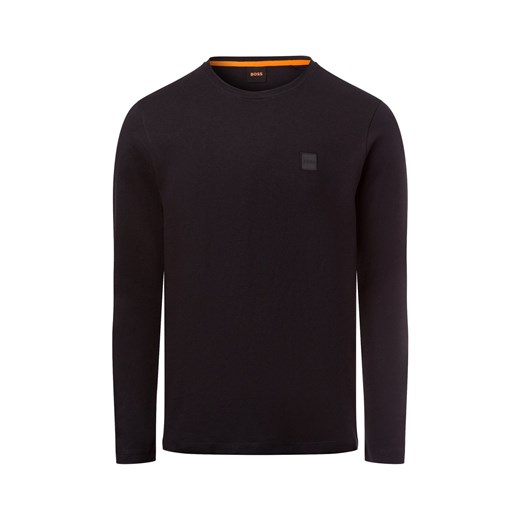 BOSS Orange Męska koszula z długim rękawem - Tacks Mężczyźni Bawełna czarny jednolity ze sklepu vangraaf w kategorii T-shirty męskie - zdjęcie 177788943
