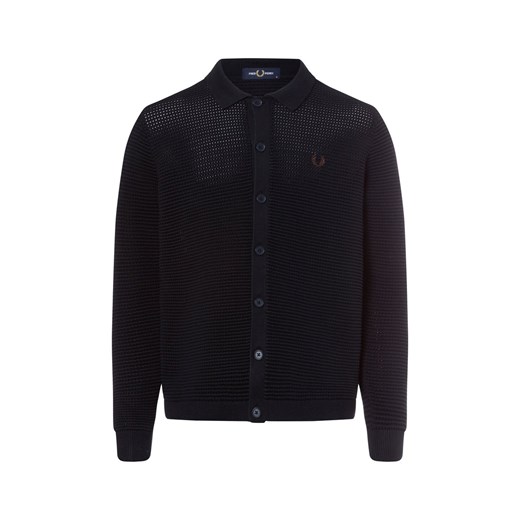 Fred Perry Męski kardigan Mężczyźni Bawełna granatowy jednolity ze sklepu vangraaf w kategorii Swetry damskie - zdjęcie 177789293