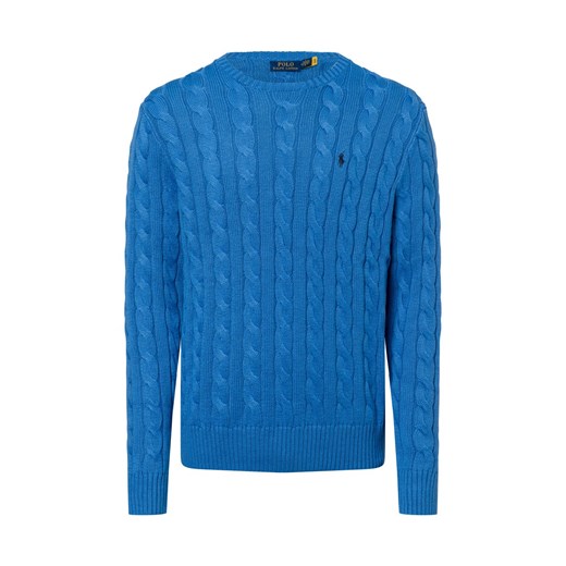 Polo Ralph Lauren Męski sweter z dzianiny Mężczyźni Bawełna niebieski jednolity ze sklepu vangraaf w kategorii Swetry męskie - zdjęcie 177789322