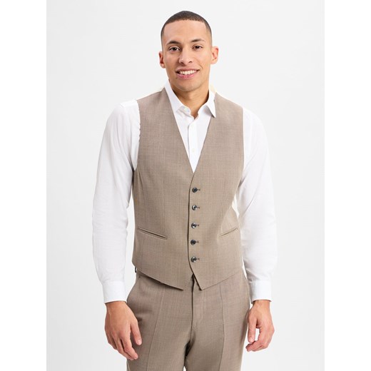 BOSS Męska kamizelka modułowa - Jasper Mężczyźni Regular Fit Sztuczne włókno beżowy wzorzysty ze sklepu vangraaf w kategorii Kamizelki męskie - zdjęcie 177790242