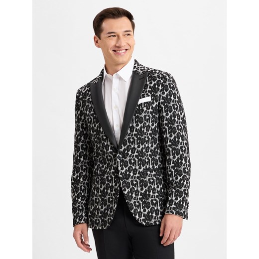 Finshley & Harding London Kurtka męska - Brixdon Mężczyźni Slim Fit Sztuczne włókno szary wzorzysty ze sklepu vangraaf w kategorii Marynarki męskie - zdjęcie 177790323