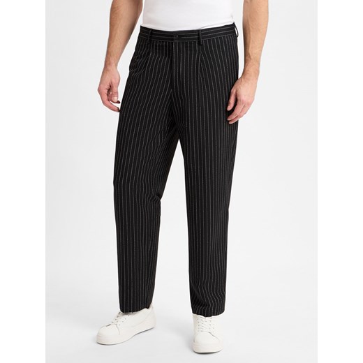 Finshley & Harding London Męskie spodnie materiałowe Mężczyźni Sztuczne włókno czarny w paski ze sklepu vangraaf w kategorii Spodnie męskie - zdjęcie 177790450