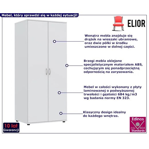 Biała szafa biurowa z drążkiem - Szafrin Elior One Size Edinos.pl