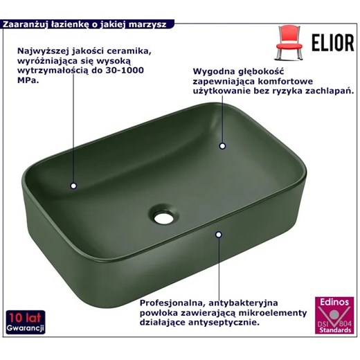 Ciemnozielona prostokątna umywalka nablatowa - Zelfio 60 cm Elior One Size Edinos.pl