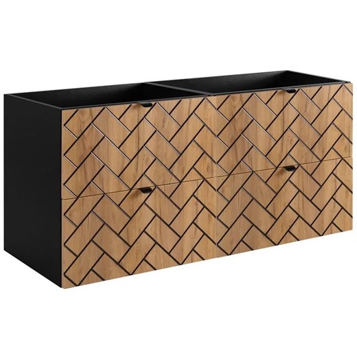 Wisząca szafka umywalkowa podwójna 120 cm czarny + dąb craft złoty P7-B13 ze sklepu Edinos.pl w kategorii Szafki i regały łazienkowe - zdjęcie 177792232