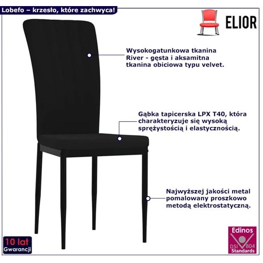 Minimalistyczne czarne krzesła welurowe 2 sztuki - Lobefo Elior One Size wyprzedaż Edinos.pl