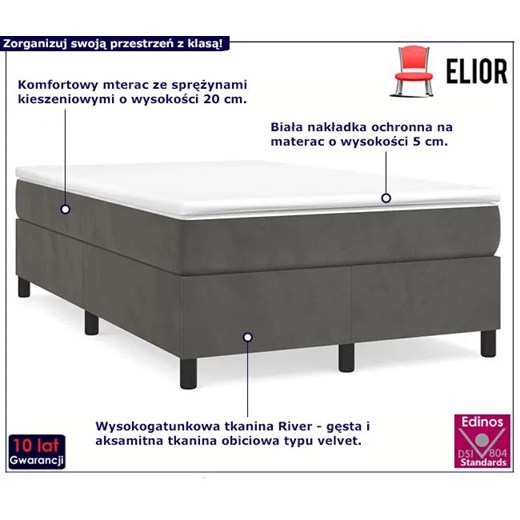 Aksamitne ciemnoszare łóżko z materacem 120x190 - Lixyl Elior One Size Edinos.pl