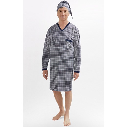 Bawełniana koszula nocna męska i szlafmyca Sylwester III 501 05, Kolor granatowo-biały, Rozmiar L, MARTEL ze sklepu Intymna w kategorii Piżamy męskie - zdjęcie 177795751