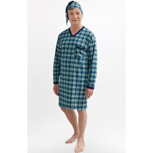 Bawełniana koszula nocna męska i szlafmyca Sylwester III 501 06, Kolor zielono-niebieski, Rozmiar XL, MARTEL ze sklepu Intymna w kategorii Piżamy męskie - zdjęcie 177795753