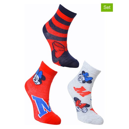 Disney Minnie Mouse Skarpety (3 pary) &quot;Minnie&quot; w kolorze czerwono-szarym ze sklepu Limango Polska w kategorii Skarpetki dziecięce - zdjęcie 177804474