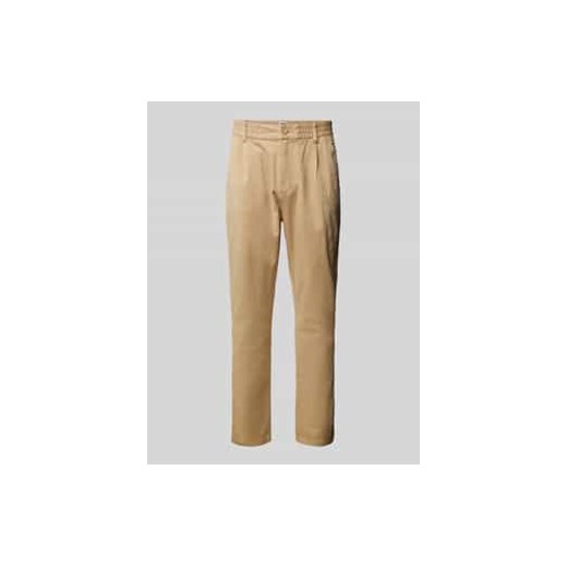 Spodnie z zakładkami w pasie o kroju tapered fit z elastycznym pasem ze sklepu Peek&Cloppenburg  w kategorii Spodnie męskie - zdjęcie 177807033