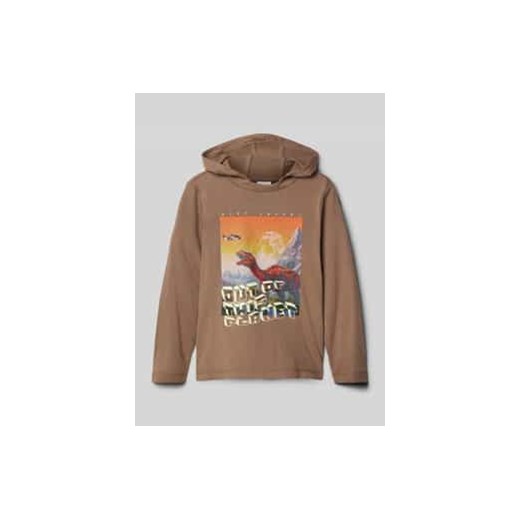Bluzka o kroju regular fit z czystej bawełny z długim rękawem,nadrukiem świecącym w ciemności i kapturem ze sklepu Peek&Cloppenburg  w kategorii T-shirty chłopięce - zdjęcie 177807863