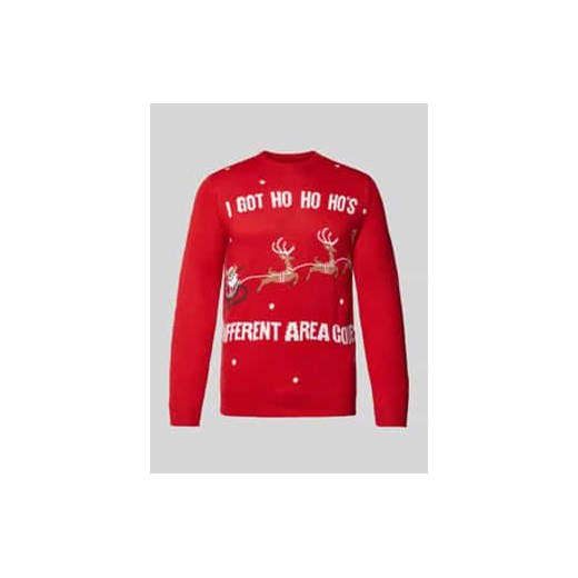 Sweter świąteczny z prążkowanymi wykończeniami model ‘XMAS’ ze sklepu Peek&Cloppenburg  w kategorii Swetry męskie - zdjęcie 177817910