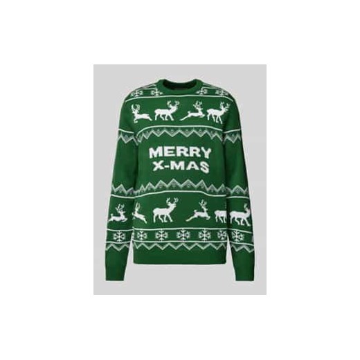 Sweter świąteczny z wyhaftowanym motywem i napisem model ‘XMAS’ ze sklepu Peek&Cloppenburg  w kategorii Swetry męskie - zdjęcie 177822824