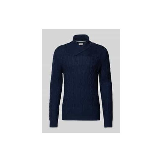 Sweter z szalowym kołnierzem o kroju regular fit z mieszanki wełny ze ściegiem warkoczowym ze sklepu Peek&Cloppenburg  w kategorii Swetry męskie - zdjęcie 177852910