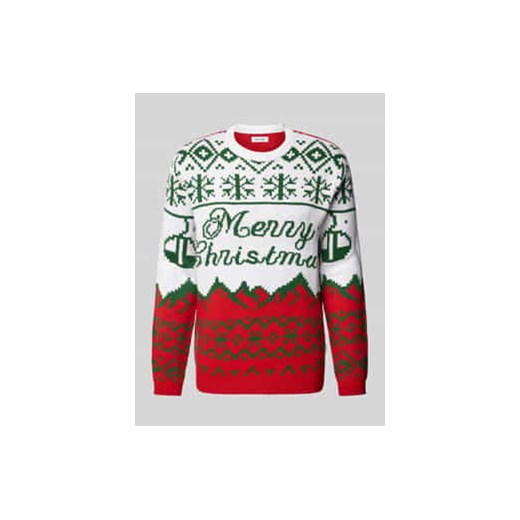 Sweter świąteczny z wyhaftowanym motywem i napisem model ‘XMAS’ ze sklepu Peek&Cloppenburg  w kategorii Swetry męskie - zdjęcie 177854010