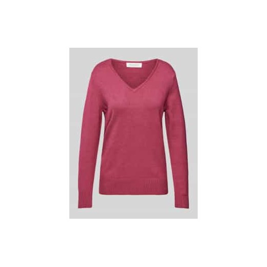 Sweter z dzianiny z zaokrąglonym dekoltem w serek ze sklepu Peek&Cloppenburg  w kategorii Swetry damskie - zdjęcie 177859662