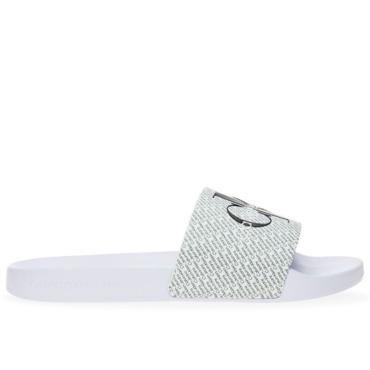 Klapki Calvin Klein Slide AOP YW0YW01407-01W - białe ze sklepu streetstyle24.pl w kategorii Klapki damskie - zdjęcie 177862743