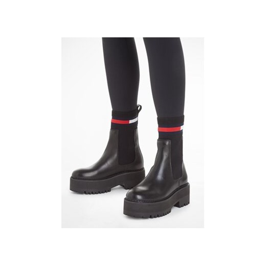 Tommy Jeans Sztyblety Tjw Flatform Chelsea Sock EN0EN02301 Czarny Tommy Jeans 37 MODIVO