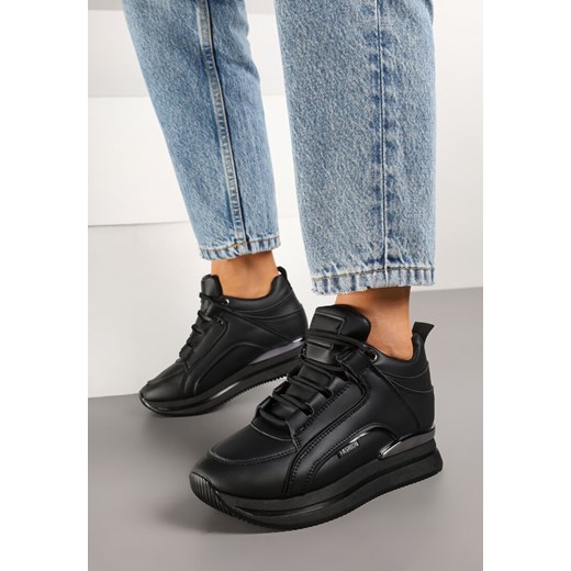 Czarne Sneakersy na Ukrytym Koturnie z Metalicznymi Wstawkami Lilesi ze sklepu born2be.pl w kategorii Buty sportowe damskie - zdjęcie 177892394