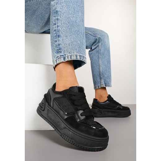 Czarne Sneakersy na Grubej Tłoczonej Podeszwie Deoliera ze sklepu born2be.pl w kategorii Buty sportowe damskie - zdjęcie 177892424