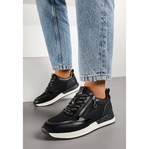 Czarne Sneakersy z Ozdobnym Suwakiem i Skórzaną Wkładką Hanviera ze sklepu born2be.pl w kategorii Buty sportowe damskie - zdjęcie 177892490