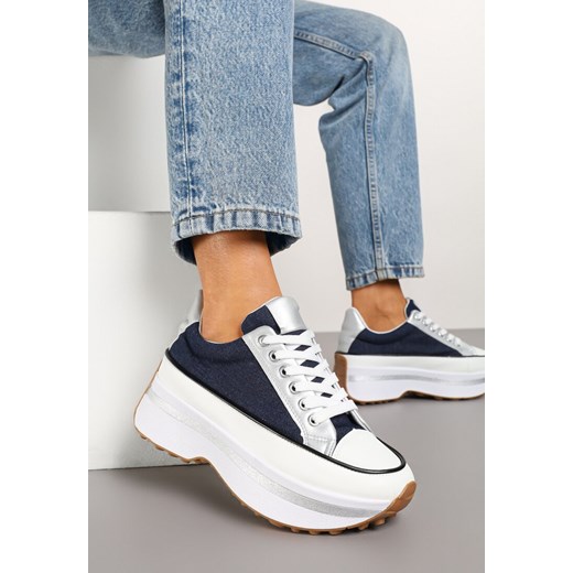 Granatowe Streetwearowe Sneakersy na Grubej Podeszwie z Tłoczeniami Hanivae ze sklepu born2be.pl w kategorii Buty sportowe damskie - zdjęcie 177892502