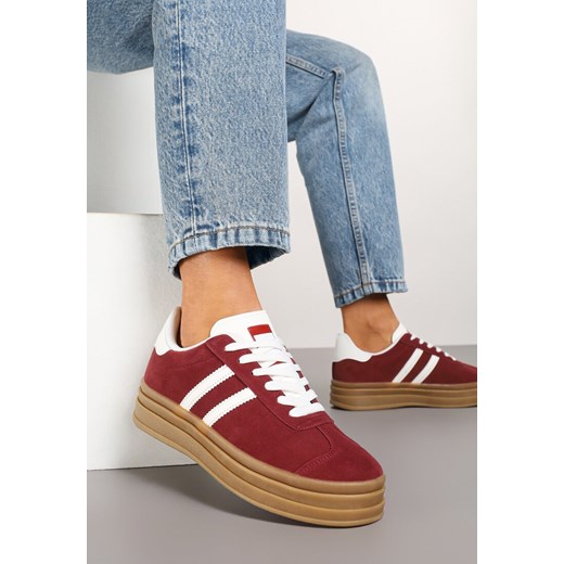 Bordowe Sneakersy na Platformie z Minimalistycznymi Przeszyciami Teritha ze sklepu born2be.pl w kategorii Buty sportowe damskie - zdjęcie 177892532