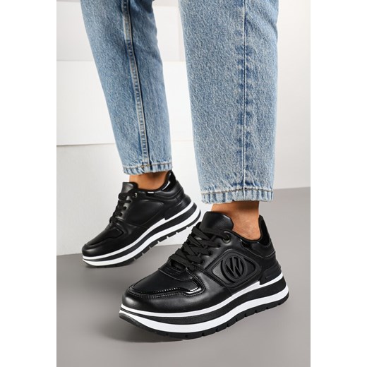 Czarne Sneakersy na Platformie ze Sznurowaniem i Ozdobą Arivania ze sklepu renee.pl w kategorii Buty sportowe damskie - zdjęcie 177892743