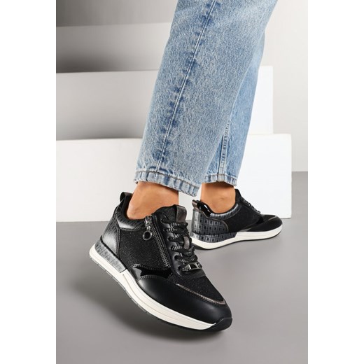 Czarne Sneakersy z Wkładką ze Skóry Naturalnej Zdobione Suwakiem Fihanor ze sklepu renee.pl w kategorii Buty sportowe damskie - zdjęcie 177892821