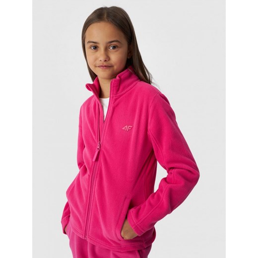 Dziewczęcy polar rozpinany bez kaptura 4F 4FJWMM00TFLEF261 - różowy ze sklepu Sportstylestory.com w kategorii Bluzy dziewczęce - zdjęcie 177893632