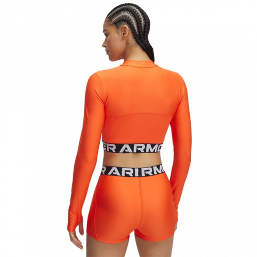 Damski longsleeve treningowy Under Armour Heatgear Rib 1/4 Zip Ls - pomarańczowy ze sklepu Sportstylestory.com w kategorii Bluzki damskie - zdjęcie 177894862