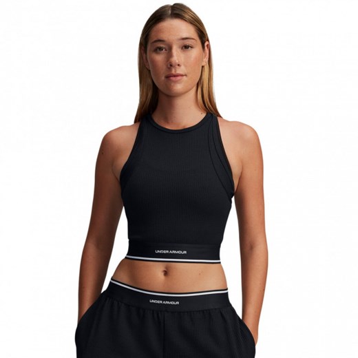 Damski top treningowy Under Armour UA Meridian Rib Branded Tank - czarny ze sklepu Sportstylestory.com w kategorii Bluzki damskie - zdjęcie 177895493