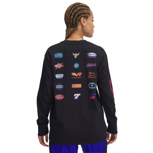 Damski longsleeve z nadrukiem Under Armour Project Rock W LS Campus T Q1 - czarny ze sklepu Sportstylestory.com w kategorii Bluzki damskie - zdjęcie 177895503