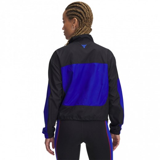 Damska bluza treningowa Under Armour Project Rock Woven Top - niebieska ze sklepu Sportstylestory.com w kategorii Bluzy damskie - zdjęcie 177895883