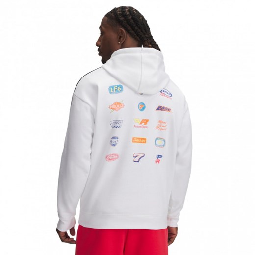 Męska bluza dresowa nierozpinana z kapturem Under Armour Project Rock Icon Fleece Hdy - biała ze sklepu Sportstylestory.com w kategorii Bluzy męskie - zdjęcie 177895904