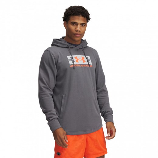 Męska bluza dresowa nierozpinana z kapturem Under Armour UA Rival Terry Logo Hood - szara ze sklepu Sportstylestory.com w kategorii Bluzy męskie - zdjęcie 177895953
