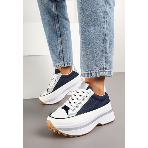 Granatowe Sneakersy na Tłoczonej Platformie w Streetwearowym Stylu Hanerith ze sklepu renee.pl w kategorii Buty sportowe damskie - zdjęcie 177897641