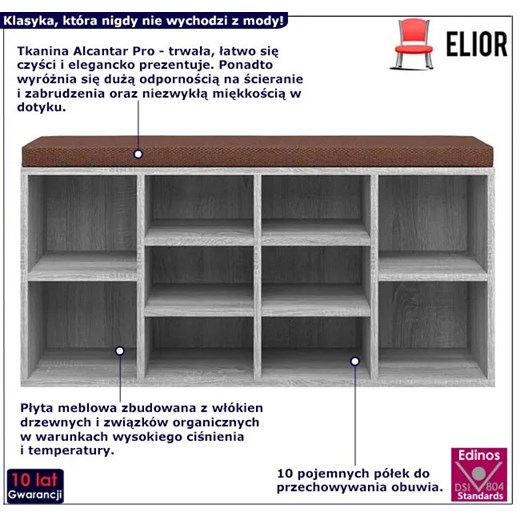 Szafka na buty z siedziskiem szary dąb - Ilopri Elior One Size Edinos.pl