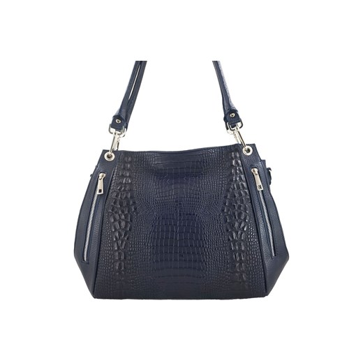 Modna duża torba na ramię skórzana - Granatowa ze sklepu Barberinis w kategorii Torby Shopper bag - zdjęcie 177918081