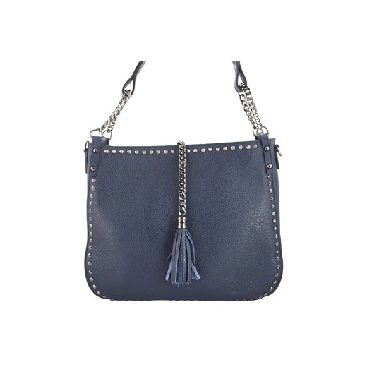 Modna torebka skórzana na ramię z nitami - Granatowa ze sklepu Barberinis w kategorii Torby Shopper bag - zdjęcie 177921344