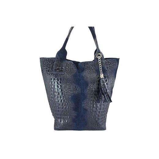 Modny worek skórzany - CROCO - Granatowy ze sklepu Barberinis w kategorii Torby Shopper bag - zdjęcie 177928103