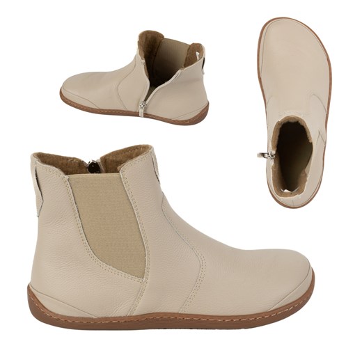 Damskie buty barefoot sztyblety z zamkiem ocieplane 1263 beżowe ze sklepu butyolivier w kategorii Półbuty damskie - zdjęcie 177928441