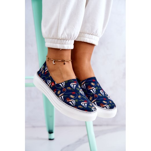 Tenisówki Slip On Memory Foam Platforma Granatowe Big Star JJ276016 ze sklepu ZAZOO w kategorii Listonoszki - zdjęcie 177933850