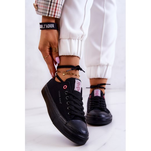 Trampki Damskie Wiązane Czarne Cross Jeans JJ2R4019C ze sklepu ZAZOO w kategorii Trampki męskie - zdjęcie 177938531