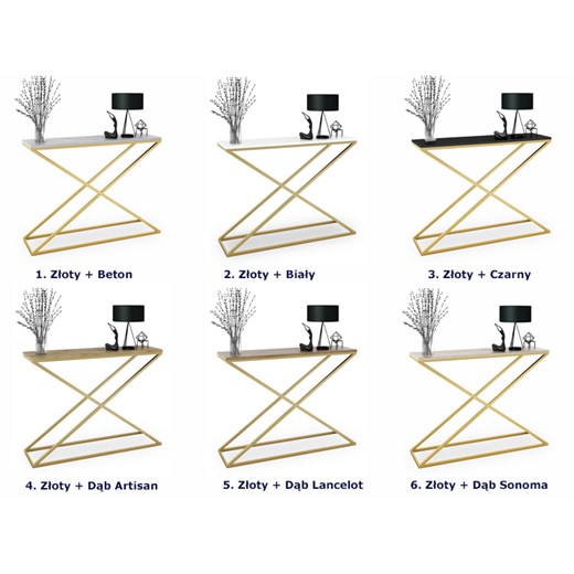 Nowoczesna konsola z metalowym stelażem złoty + dąb lancelot - Ergik 3X Elior One Size Edinos.pl okazyjna cena