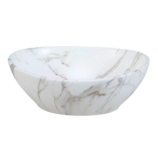Biała okrągła umywalka ceramiczna z motywem marmuru R5-C11 ze sklepu Edinos.pl w kategorii Łazienka - zdjęcie 177939600