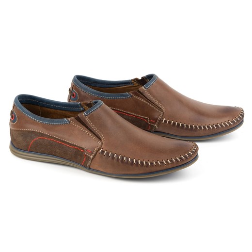 KOMODO Skórzane buty męskie 847 brązowe ze sklepu ButyModne.pl w kategorii Mokasyny męskie - zdjęcie 177967131